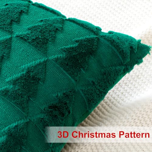 Artscope Set of 2 Xmas Soft Plush Short Wool Velvet Decorative Cushion Covers 30x30cm Square Luxury Style Throw Pillow Covers Pillow Shell for Sofa Bedroom Christmas Tree Green - Image 3