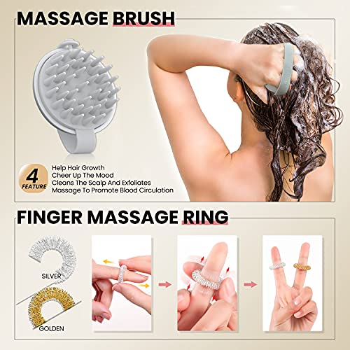 Foto von HOPEMATE Kopfmassage Spinnen, Kopfmassagegerät mit 20 Massagefingern, Gesundes Geschenk für Männer und Frauen zum Entspannen und Verbessern von Kopfschmerzen, mit Kopfmassage Bürste + 2 * Massagering