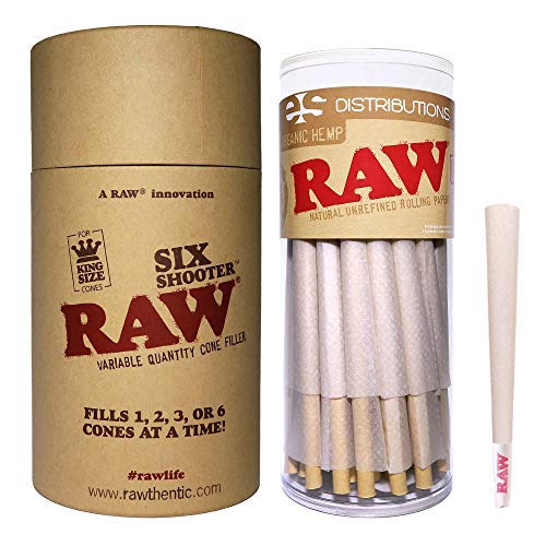 RAW Six Shooter Bundle with 50 Organic King Size Cones | Fills 1,2,3, or 6 Prerolls at a Time