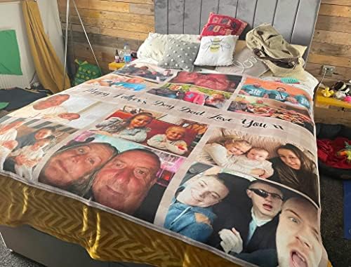 L&S PRINTS Personalised Photo Blanket | Extra Large 150cm x 150cm Personalised Picture Collage Fleece Throw | Love Hearts Design 12 Photo Custom Blanket | Family Blanket Photo Gift - Made In England