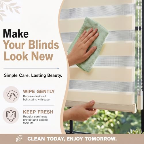 Image of Story@Home Zebra Blinds for Windows W 3 ft x H 7 ft | Dual Layer Roller Shades for Day and Night Privacy, Light Filtering Sheer Blinds for Home and Office, Modern Window Treatments - Beige