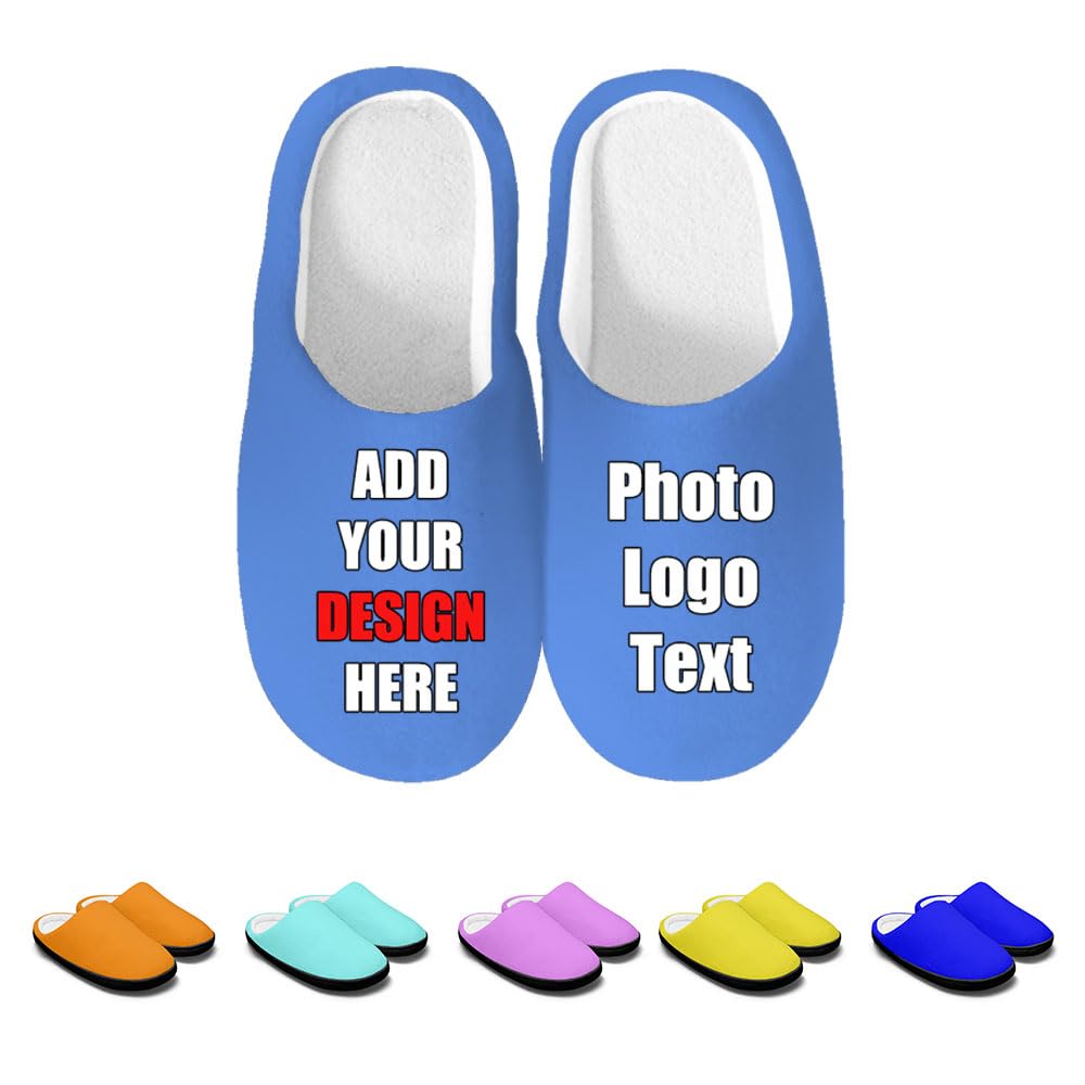 Custom Slippers for Women Men, Personalized Non-Slip Indoor Outdoor Winter Bedroom Shoes Add Your Image Logo Text