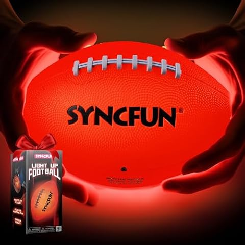 SYNCFUN Glow in The Dark Football for Boys, Light Up Football for Night Football Games, Red Glowing Ball, Football Accessories Gifts for Teen Boy Toys Ages 3 Old and Up Cover