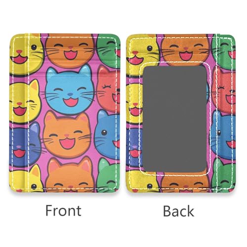 JUNZAN Slim Wallet Card Holders for Men Women Smile Cat Faces Minimalist Front Pocket Wallets Small Card Case RFID Blocking2