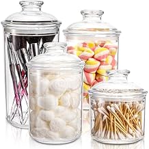 DEAYOU 4 Pack Clear Plastic Apothecary Jars, Plastic Storage Jar Canister with Airtight Lid, Cotton Ball Holder Bathroom, Candy Cookie Container Organizer for Bath Salt, Vanity, 33 Oz/23 Oz/13 Oz