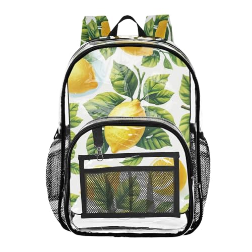 Watercolor Yellow Lemons Vibrant Clear Backpack Women Cute Boys Backpacks for Girls See through Approved Bag