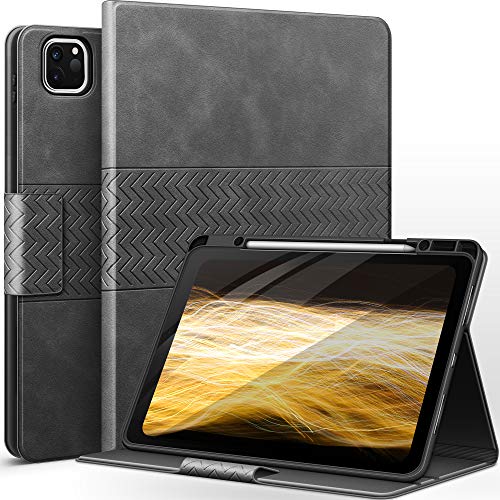 auaua Case for iPad Pro 12.9 5th 4th 3rd Generation, with Built in Pencil Holder, Auto Sleep Wake, PU Leather Smart Cover(Grey)