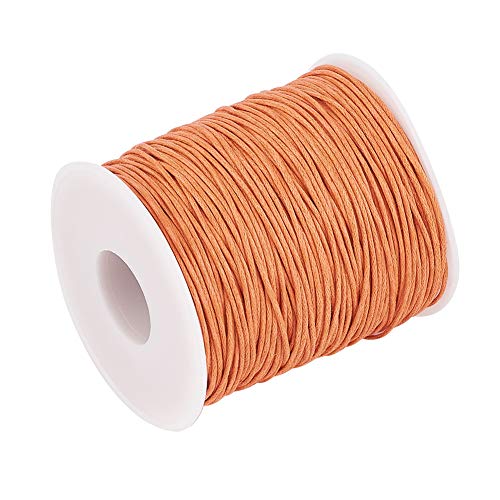 PandaHall 100 Yards/Roll Braided Cotton Cord 1mm Waxed Cotton Cord String for DIY Jewelry Making(Dark Orange) - Image 2