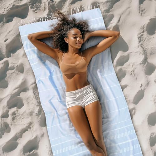 Cacala Lightweight and Thin Turkish Beach Towel 100% Cotton Sand-Free and Quick-Drying Goodness Perfect as an Extra Large Travel Towel, Beach Accessory, or Gift for Beach Lovers, 37 x 70