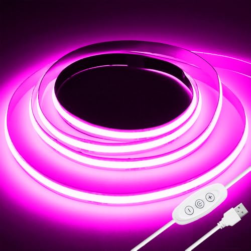 Image of USB Powered COB Led Strip Lights, 6.56Ft Battery Operated Pink LED Strip Lights, High Brightness Flexible LED Tape Lights for Room, Cabinet, Bedroom, Kitchen, Party, Home DIY Indoor Deco