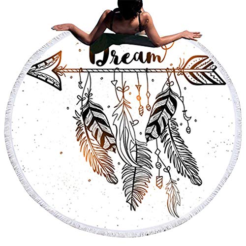 Serviette Ronde de Plage Microfibre Motif Capteur de Rêves Bohémien Tapis Rond Grande Taille Salon Ethnique Tapisserie Attrape Reve Chambre Deco Cache-maillots et Sarong Pareo a Frange Bikini Cover Up Cover