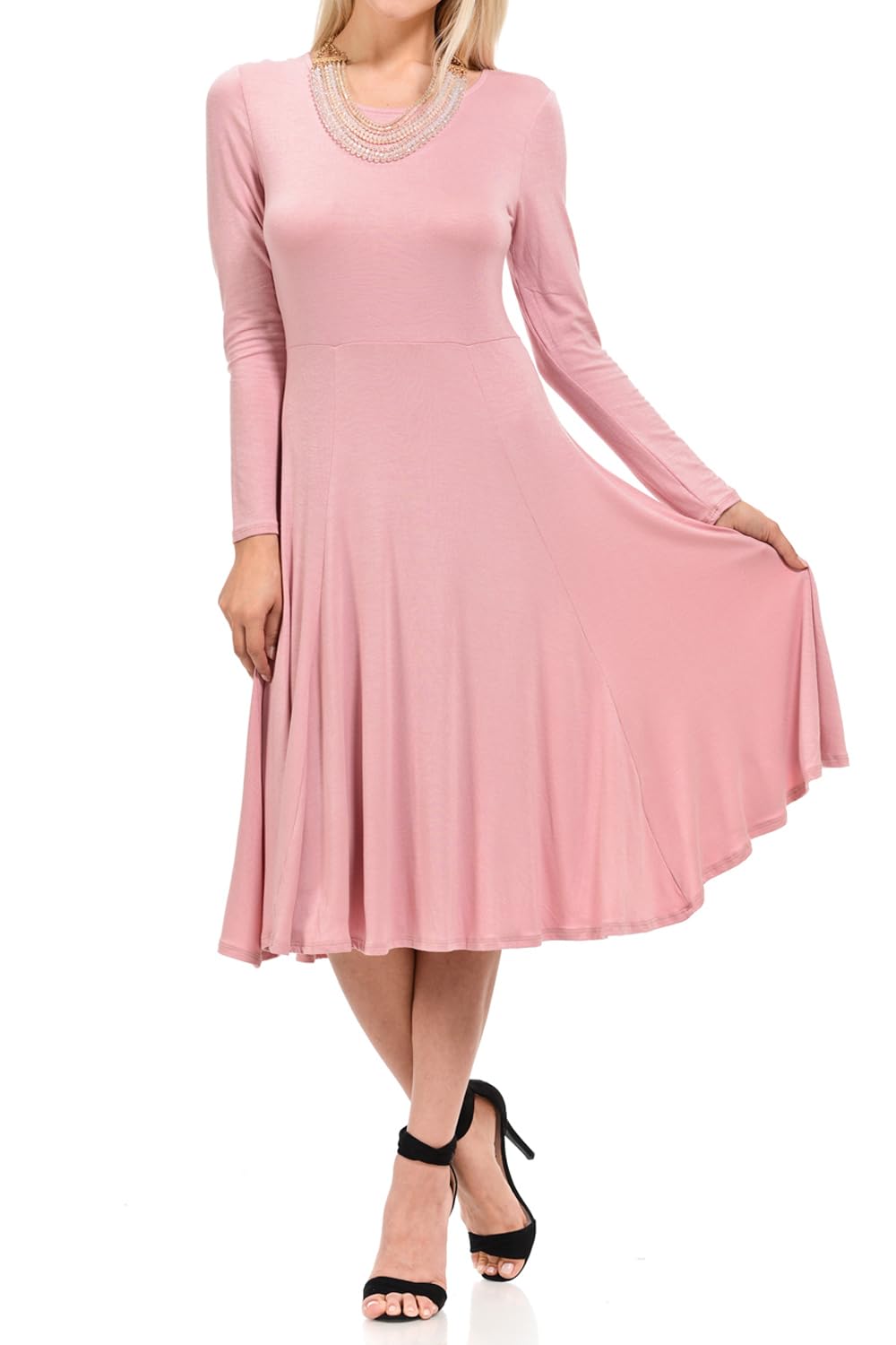 Pastel by Vivienne Women's Long Sleeve Fit and Flare Midi Dress Casual Formal