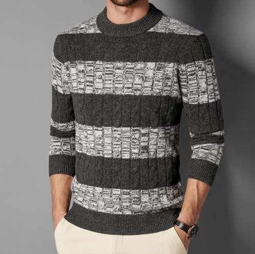 Men's Long-Sleeved 100% Wool Fisherman Knit Round Neck Warm Sweater for Autumn and Winter4