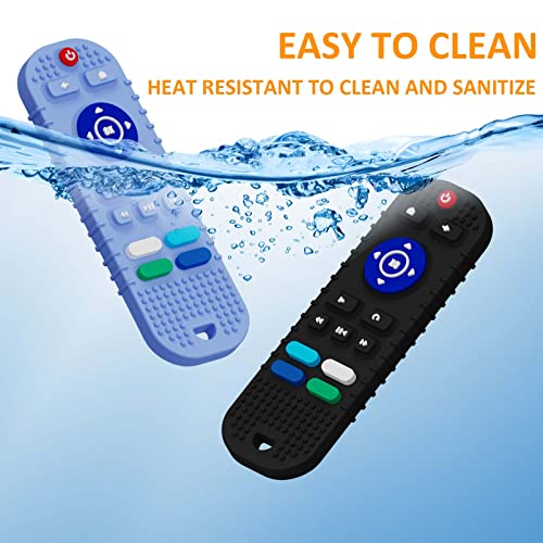 Scuwtocn 2 Pack Silicone Baby Teething Toys, Remote Control Shape Teething Toys For Babies 6-12 Months, Bpa Free Baby Teethers Relief Soothe Toys, Baby Chew Toys For Toddlers Boy Girl- Blue & Black #TOP5