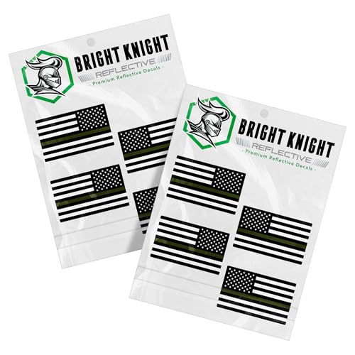 Image of Bright Knight Decals Reflective Flag Sticker, 2 inch x 1 inch Greenline American Flag Sticker Mirrored 4 Pairs with Retro-Reflective Vinyl, Made in USA