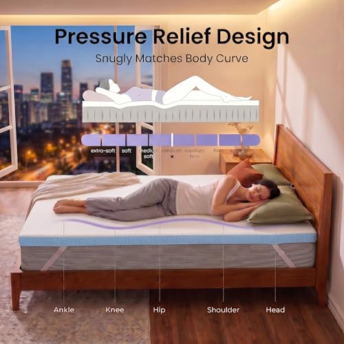 Image of Marsail 3 Inch King Size Cooling Gel Memory Foam Mattress Topper, Soft Breathable Cover, CertiPUR-US and Oeko-TEX Certified, Comfort Pad for Sofa, RV, Camping