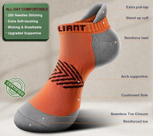 Image of BULLIANT Socks For Women 6Pairs-Womens Athletic Ankle Socks No Show Cushioned for Walking Running-Compression Arch Support
