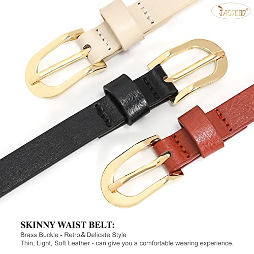 JASGOOD 3 Pack Skinny Leather Chic Belt for Women, PU Leather Thin Belt with Metal Gold Buckle for Jeans Pants Dress4