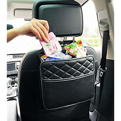 Kitbest Car Trash Can, Portable Garbage Bin, Collapsible Pop-up Water Proof Bag for Car, Waterproof Waste Basket Bin, Leather Trash Car Rubbish Bin (1 Pack, Black) Cover