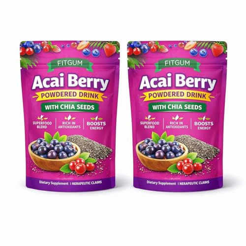 Acai Berry Powdered Drink with Chia Seeds - Superfood Blend Rich in Antioxidants