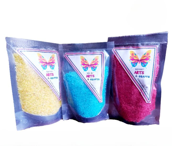 MASHKI Sand for Art and Craft Play Sand Assorted Colorful Crystal Shiny Sand Aquarium Home Decoration Sand DIY Drawing Crafty Vase Filler Decoration Sand- 200 gm (Pack of 3) (B0BT827VJJ) Amazon Price History, Amazon Price Tracker