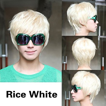 ACE Fashion Man Short Platinum Blonde Rice White Straight Wig