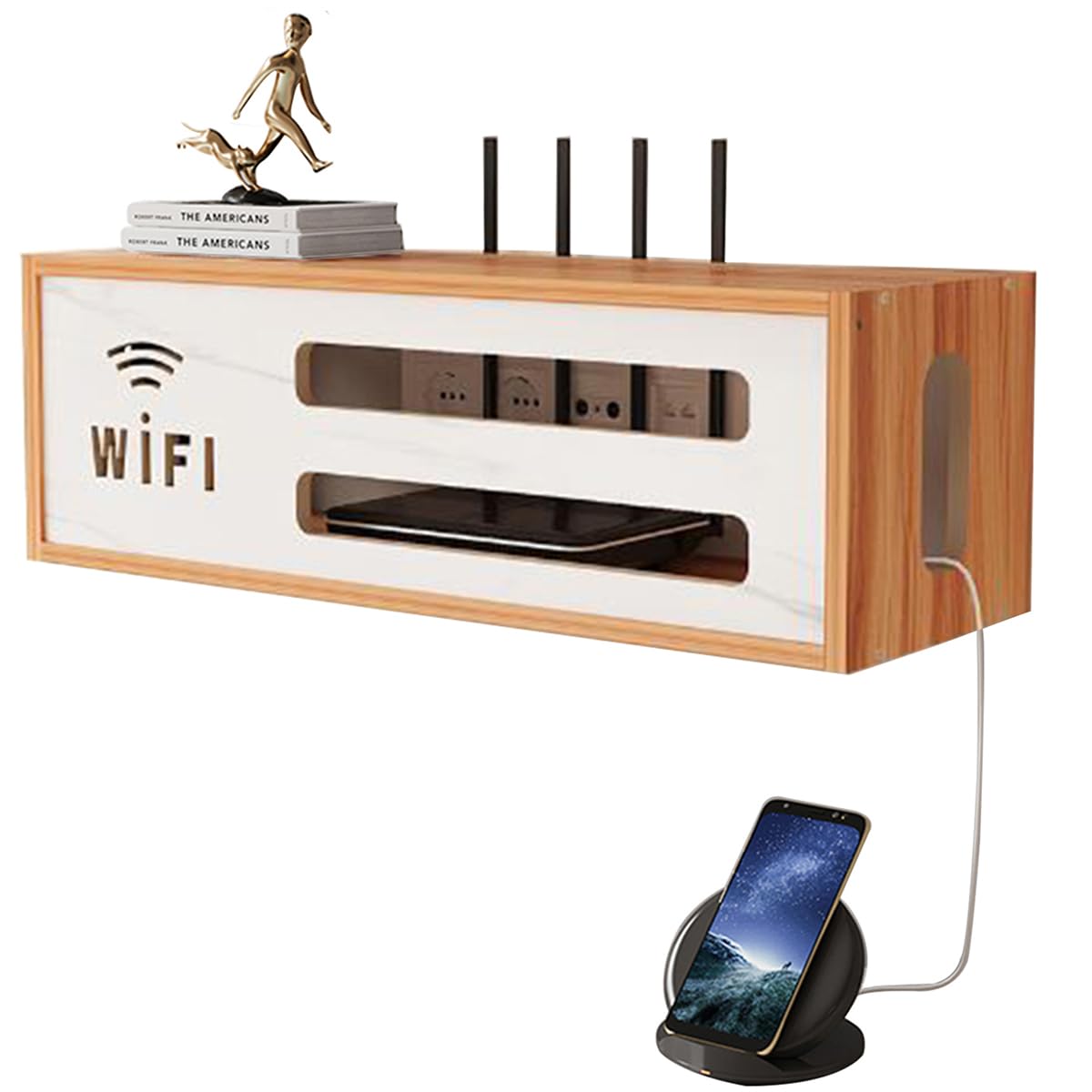 Caja Router Pared, Router Rack, Ocultar Router WiFi, Estante de Almacenamiento de Enrutador WiFi Cajas de Pared, para El Router para Sala de Estar de TV de Decoración del Hogar(Marrón)