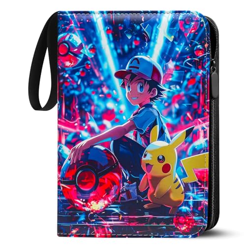 LYAILOOGXL Sammelalbum für Pokémon 400 Karten: 50 Seiten (4 Fächer) Wasserdichtes PU-Leder PVC-frei & kompatibel mit Scarlet & Violet Sword & Shield Für Sammler & Kinder ab 6 Jahren