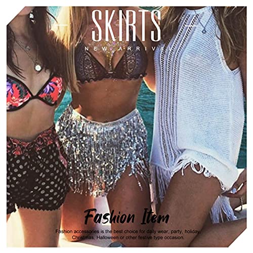 Earent Boho Sequin Skirts Belly Dance Hip Skirt Tassel Fringe Hip Scarf Rave Party Performance Costum For Women And Girls (G-Purple) #TOP6