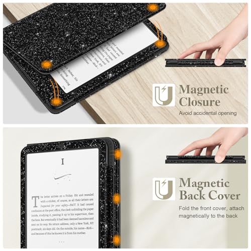 Image of Fintie Case for 7 inch /6.8 inch Kindle Paperwhite(12th /11th Generation-2024 /2021) and Kindle Colorsoft Signature Edition -Slim Foldable Stand Cover Auto Wake /Sleep for Paperwhite 2024, Glitter Black