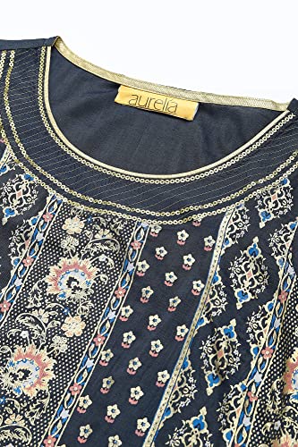 Image of Aurelia Women's Polyester Regular Fit Floral Print Viscose Blend Regular Kurta