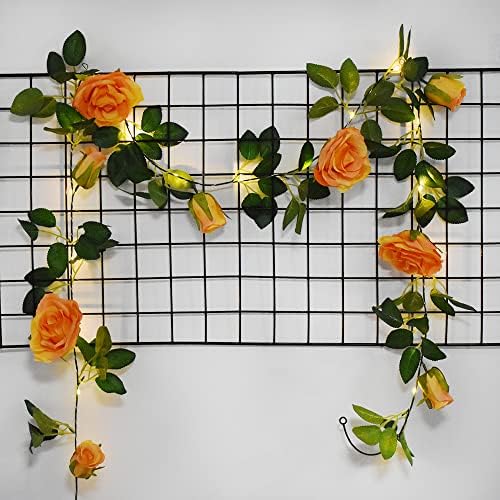 BuyWin Colorful Rose Fairy String Lights Artificial Flower Garland with LED Copper Light Strings, Rose Vine Lights Decor for Christmas Wedding Bouquets Party Home Window(Ivory)