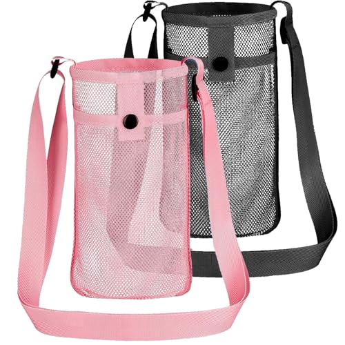 JOOTUEPO Soporte Botella, 2 Piezas Manga Botella, Bolsa de Malla para Botella de Agua, Hombro Ajustable/Portátil, para Verano Senderismo Gimnasio Campamento Viajes Deportes Senderismo