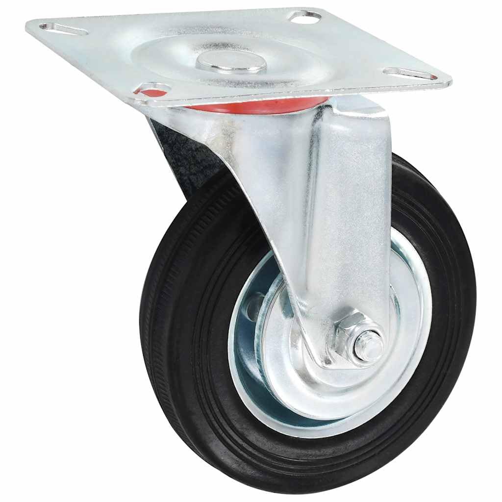 12 ruedas giratorias de goma de 100 mm con marco de hierro revestido de zinc para taller carro de transporte y plataforma, silencioso, resistente a los arañazos, soporta hasta 70 kg, ideal