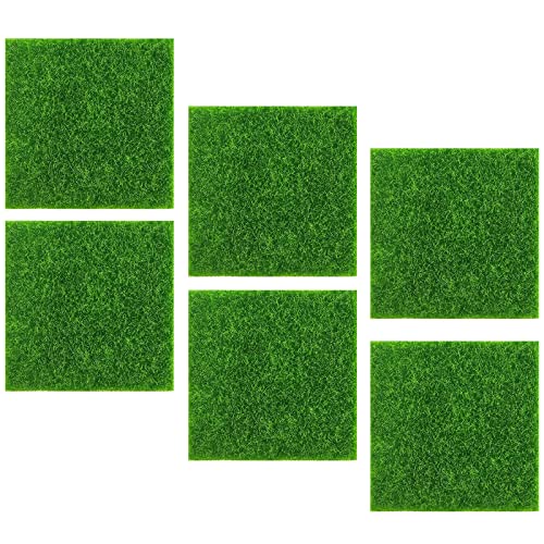 Amfrpar 6 Kleine Stück Kunstrasen Deko zum Basteln 15x15 cm Künstliche Rasen Gras Miniatur Moos Grasmatte Verzierung Kunstrasenteppich Moosmatten für Modellbau Puppenhaus Ornament Cover