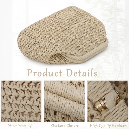 Image of Fecialy Straw Clutch Purses for Women Woven Dumpling Handbag Summer Beach Clutch Wicker Raffia Crossbody Purses