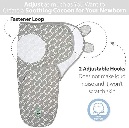 Baby Swaddle Blanket Wrap for Newborn & Infant, 0-3 Months 100% Breathable Cotton Swaddlers Sleep Sack with Adjustable Wings, 3 Pack Swaddling Blankets for Boys and Girls (Grey)