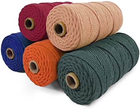 JeogYong Pack of 5 Macrame Cord 3mm x 109 Yards, Natural Cotton Macrame Cord, 4 Stand Craft Cord Spool Natural Twisted String Cotton Rope for Wall Hanging, Plant Hangers, Knitting, Decorative Projects