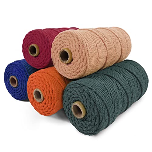 Jeogyong Pack Of 5 Macrame Cord 3Mm X 109 Yards, Natural Cotton Macrame Cord, 4 Stand Craft Cord Spool Natural Twisted String Cotton Rope For Wall Hanging, Plant Hangers, Knitting, Decorative Projects #TOP17