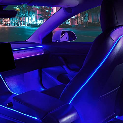 Nestour 2016-2020 Neon Auto Interno Tesla Model 3 Y (Console Centrale+Cruscotto+Sedile Posteriore+4 Luci Pedaliera) RGB LED Controllo APP Luci con Molteplici Modalità Scena
