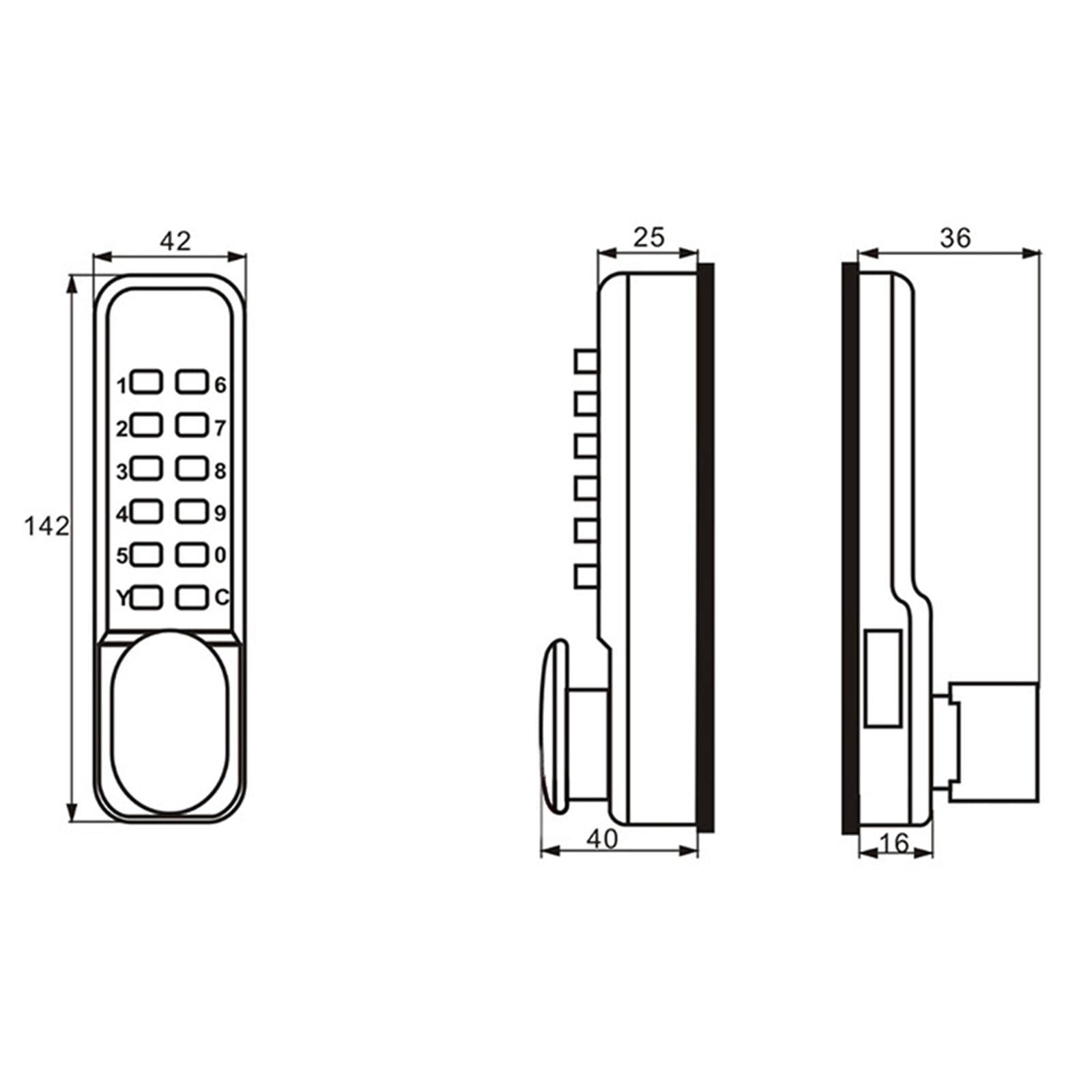 Mechanisches Türschloss Keyless Zugang Doppelgriff Passwort Code Schloss Zinklegierung Push Button Schloss für Zaun Eingangstür Innentür, Silber