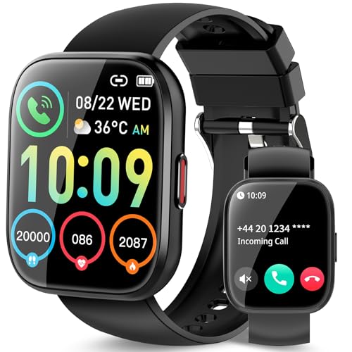 Smartwatch Herren Damen, 1,85' HD Touchscreen Smart Watch mit Telefonieren, 112 Sportmodi Fitnessuhren mit Herzfrequenzmonitor/Schlafmonitor/Schrittzähler, IP68 Sportuhren für Android iOS, Schwarz