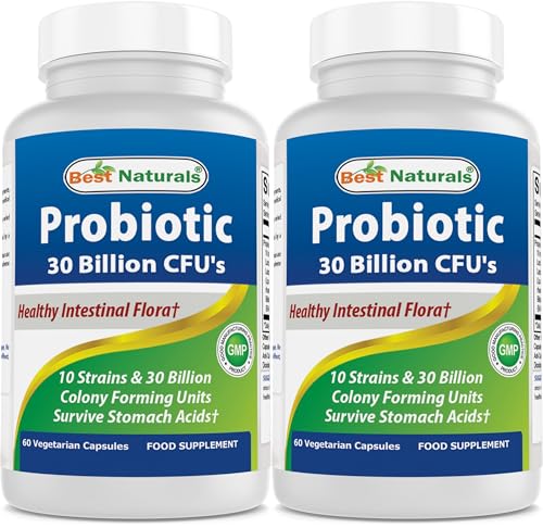 Best Naturals Probiotic 10 Strains & 30 Billion CFU Intestinal Flora, 60 Veggie Capsules (60 Count (Pack of 2))