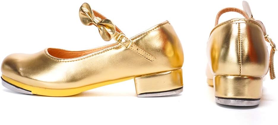 HIPPOSEUS Girls Tap Dance Shoe for Beginner Mary/Jane Dancing Shoes for Tap Danceing with Bow 208