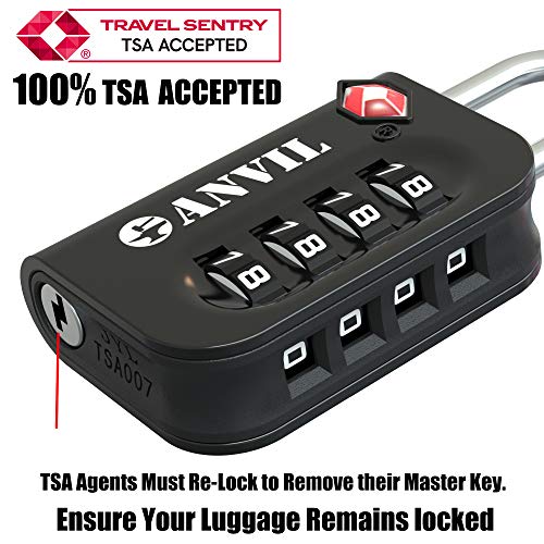 Tsa Luggage Locks - 4 Digit Combination Steel Padlocks - Approved Travel Lock For Suitcases & Baggage (Black 4 Pack) #TOP1