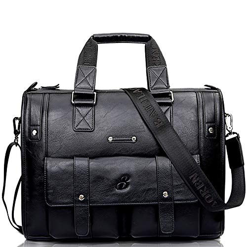 LIUNIAN 14 Zoll Aktentasche Aus Echtem Leder Aktentasche Handtasche Aktentasche Laptop Dokumentenhalter Männer Business Bag Umhängetasche Umhängetasche Tragetasche mit Gurt