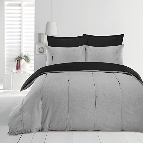 Lambert Deluxe  Juego de cama, con bordado de punto de pliegue fil-a-fil (tejido alemán), gris y negro, set de funda nórdica para cama doble