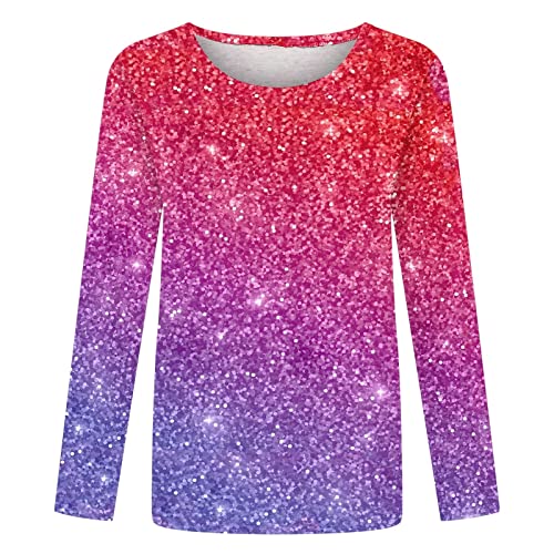 Camisetas femininas de verão de manga 3/4 com estampa de glitter 2024, casual, solta, confortável, t