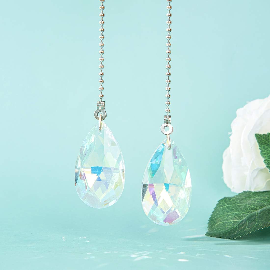 2 PCS Crystal AB Coating Ceiling Fan Pull Chain Extender Prisms Drop Gifts