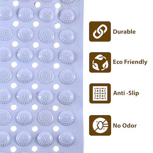 Image of Kuber Industries 2 Pcs PVC Comfy Square Bubble Shower Mat with Suction Cups and Drain Hole | PVC Small Non-Slip Bath Mat for Wash Room & Bath Tub | Sky Blue